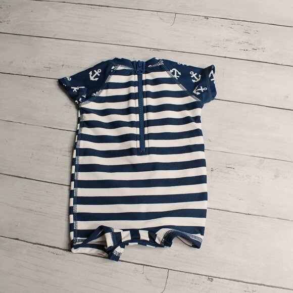 Wave Zone Baby Boy's 1 Pc Rashguard Swimsuit Size 0-3 Mo Navy Nautical - Picture 4 of 5